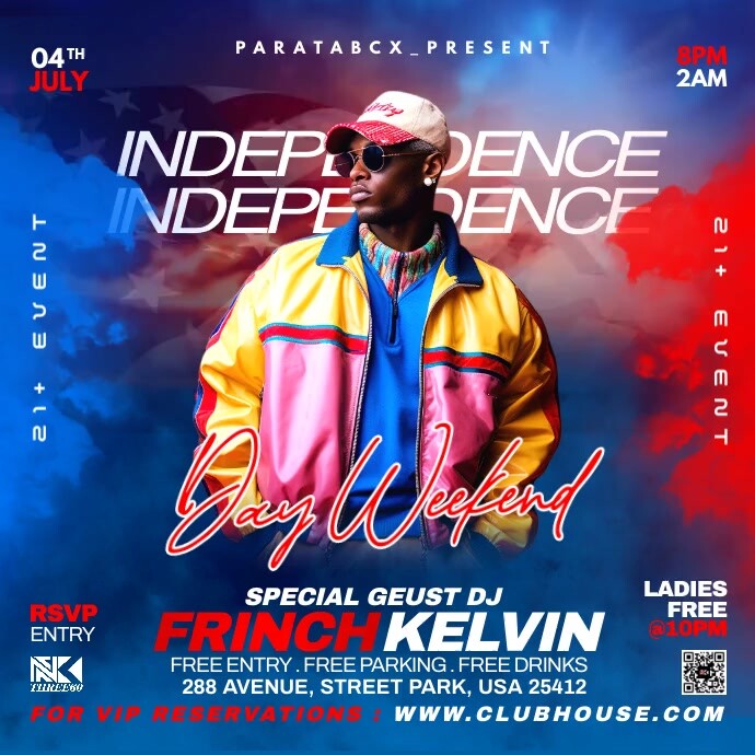 Blue Modern & Minimal 4th Of July Weekend Squ Kwadrat (1:1) template