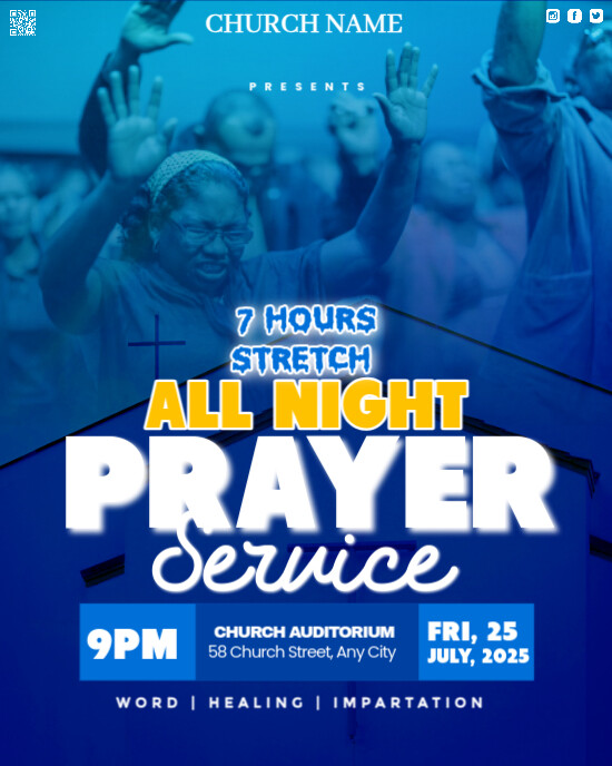 Blue Modern & Minimal All Night Prayer Meeting  Instagram Portrait template