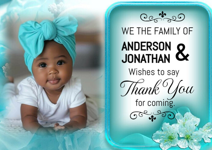 Blue Modern & Minimal Baby Christening Thank You Design  Postcard template