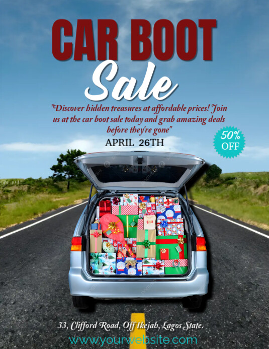 Blue Modern & Minimal Car Boot Sale  Flyer (us Letter) template