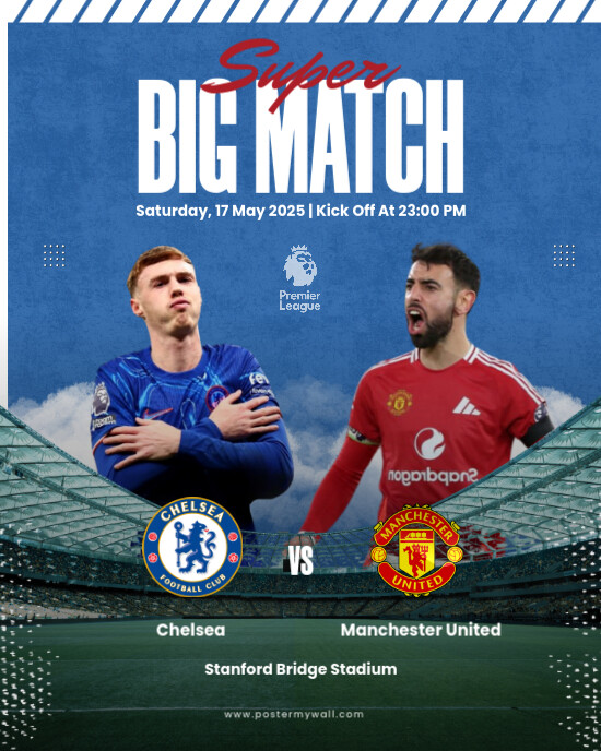 Blue Modern & Minimal Chelsea Vs Manchester United Instagram Portrait template
