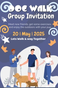Blue Modern & Minimal Dog Walk Group Invitation Poster template