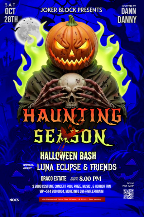 Blue Modern & Minimal Editable Halloween Party  Poster template
