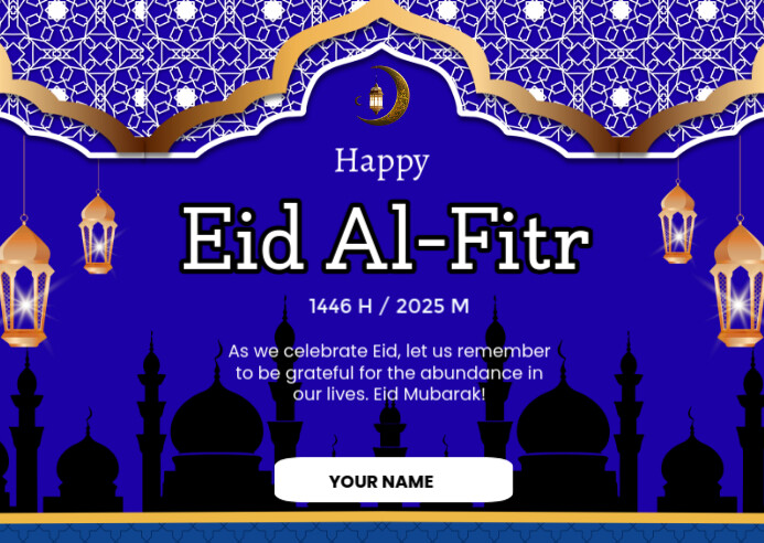 Blue Modern & Minimal Eid Al-fitr Postcard Pocztówka template