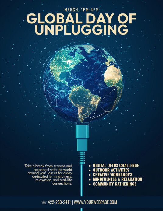 Blue Modern & Minimal Global Day Of Unplugging Celebration Event Flyer (us Letter) template