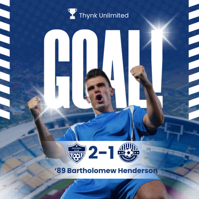 Blue Modern & Minimal Goal Soccer Celebration Instagram Post template