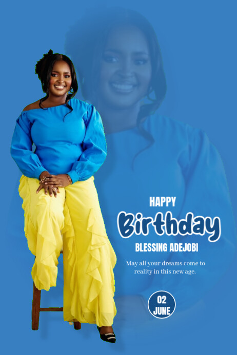 Blue Modern & Minimal Happy Birthday Design  Poster Plakat template