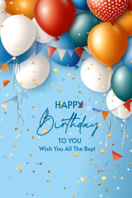 Blue Modern & Minimal Happy Birthday To You  Poster Plakat template