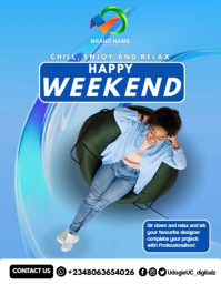 Blue Modern & Minimal Happy Weekend/weekend Vibes Flyer (us Letter) template