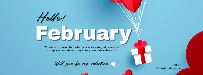 Blue Modern & Minimal Hello February Will You Be My Valentine Facebook Cover Photo template