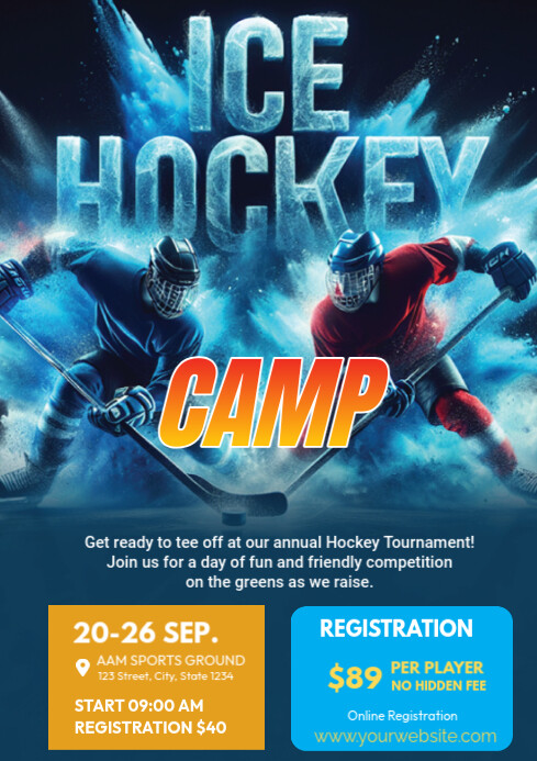 Blue Modern & Minimal Ice Hockey Camp Ad  Template A4