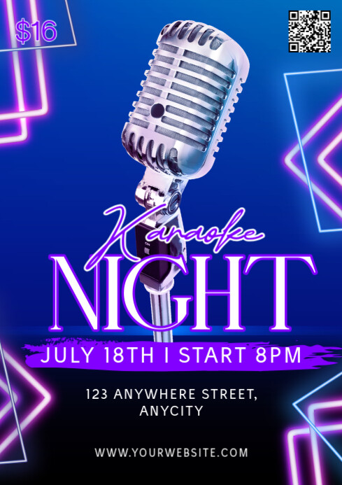 Blue Modern & Minimal Karaoke Night A4 template