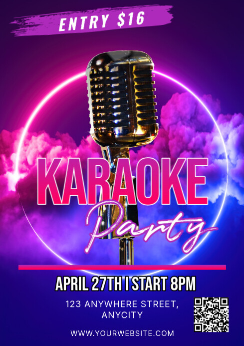 Blue Modern & Minimal Karaoke Party A2 template