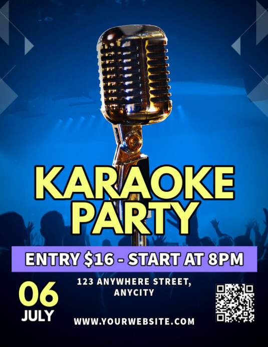 Blue Modern & Minimal Karaoke Party Flyer (us Letter) template