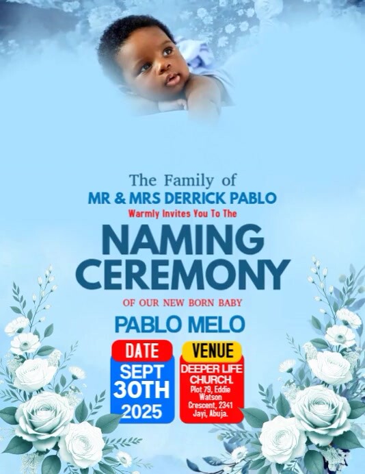 Blue Modern & Minimal Naming Ceremony Template Flyer (us Letter) 传单(美国信函)