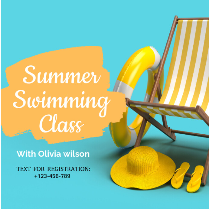 Blue Modern & Minimal Orange Electric Blue Playful Summer Swimming Class Facebook Post Instagram Pos template