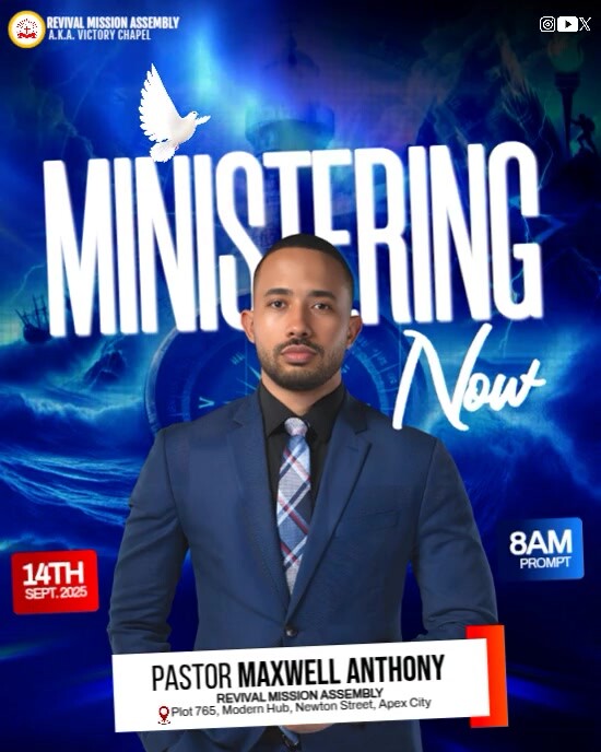 Blue Modern & Minimal Pastor Ministering Now Poster Instagram Portrait ...