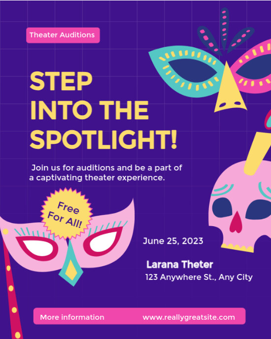 Blue Modern & Minimal Purple And Pink Illustration Theater Audition Instagram Post Instagram Portrai template