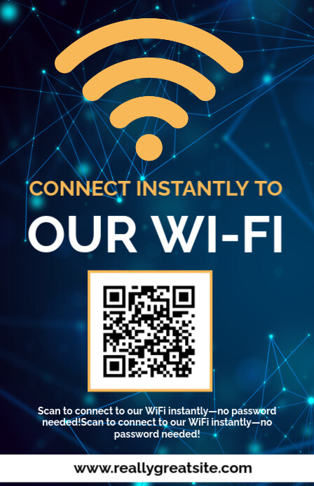 Blue Modern & Minimal Qr Code Wifi Access Tabloid template