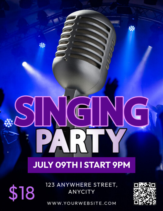 Blue Modern & Minimal Singing Party Pamflet (letter As) Flyer (US Letter) template