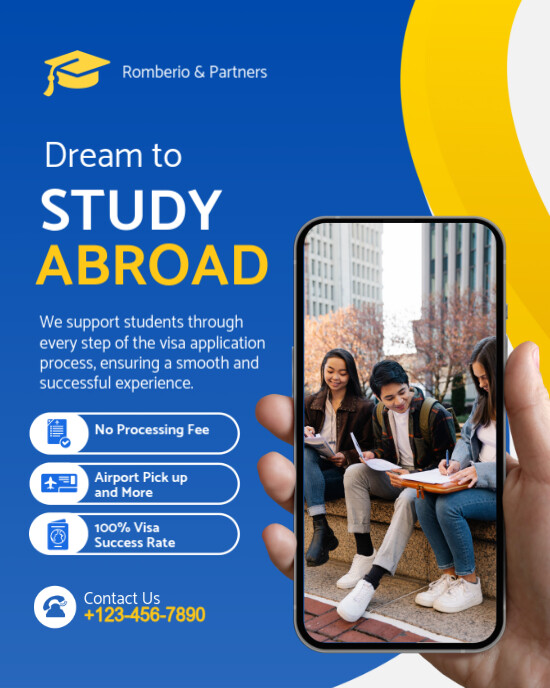 Blue Modern & Minimal Study Abroad Instagram Portrait template
