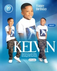 Blue Modern & Minimal Stylish Boy Birthday Template Instagram Portrait