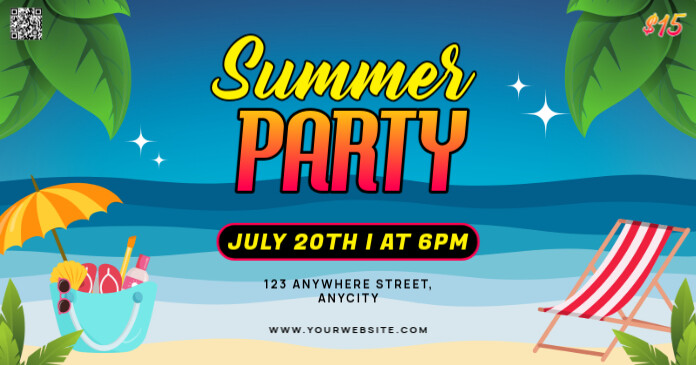 Blue Modern & Minimal Summer Party Gambar Bersama Facebook Obraz udostępniany na Facebooku template
