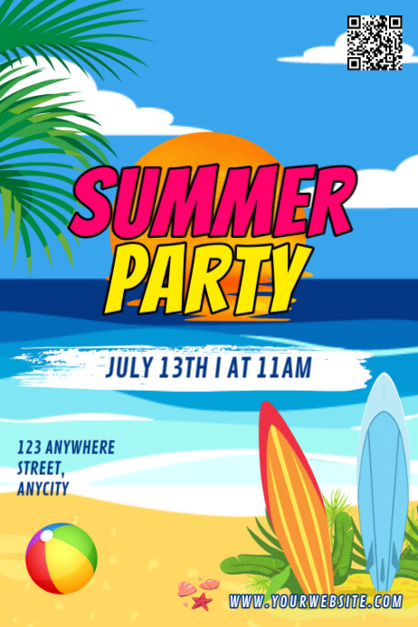Blue Modern & Minimal Summer Party Poster Plakat template