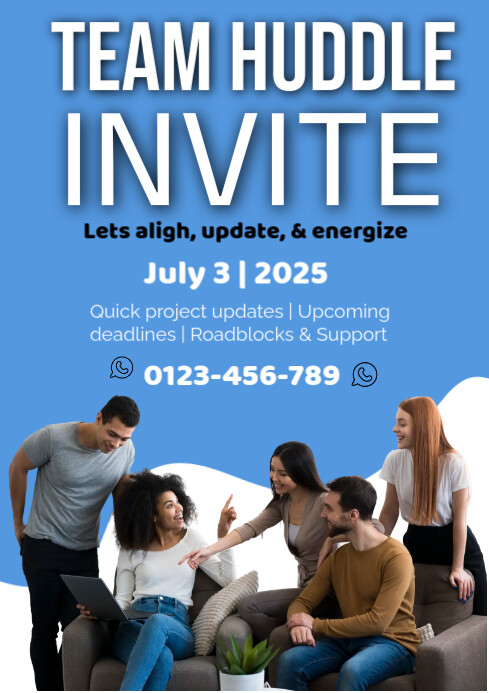 Blue Modern & Minimal Team Huddle Invite A2 template