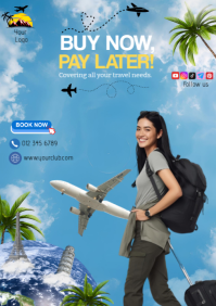 Blue Modern & Minimal Tour Travel Agency Promotion  A4 template