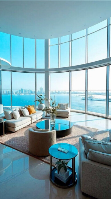 Blue Modern & Minimal Transparent Sitting Room  Digital Display (9:16) template