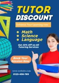 Blue Modern & Minimal Tutor Discount A2 template