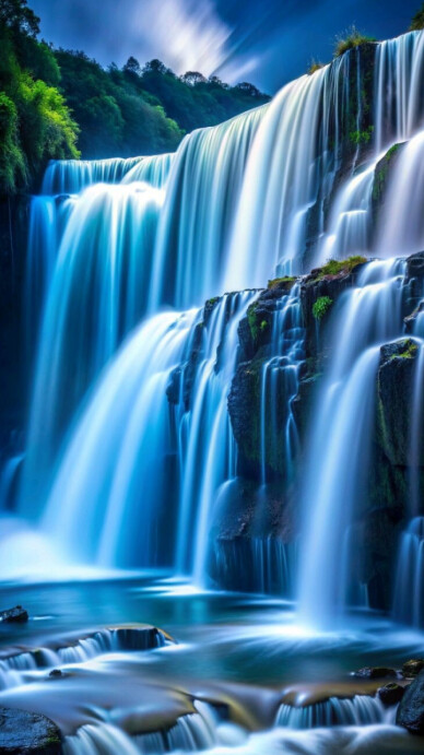 Blue Modern & Minimal Waterfall  Digital Display (9:16) template