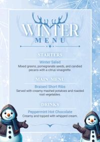 Blue Modern & Minimal Winter Menu Card Template A6