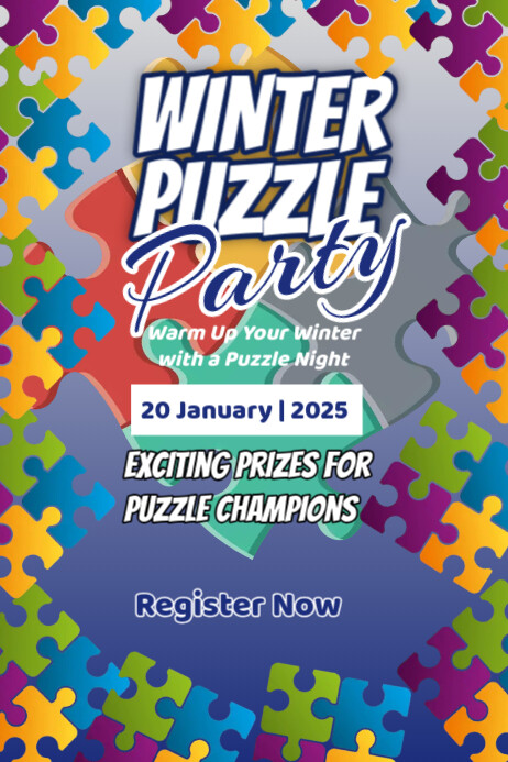 Blue Modern & Minimal Winter Puzzle Party Poster Plakat template