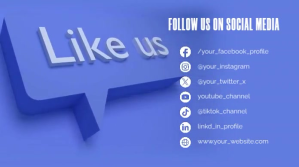 Blue Modern 3D Like Us Follow Us on Social Me Twitter Post template