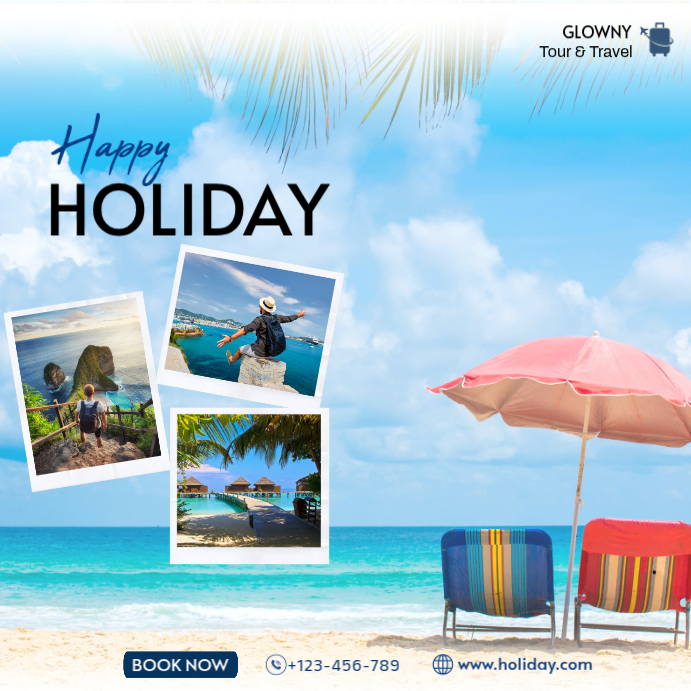 Blue Modern Happy Holiday Vacation Tour and Travel Instagram Post ...