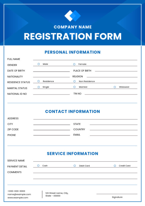 Blue Modern Registration Form Design Template | PosterMyWall