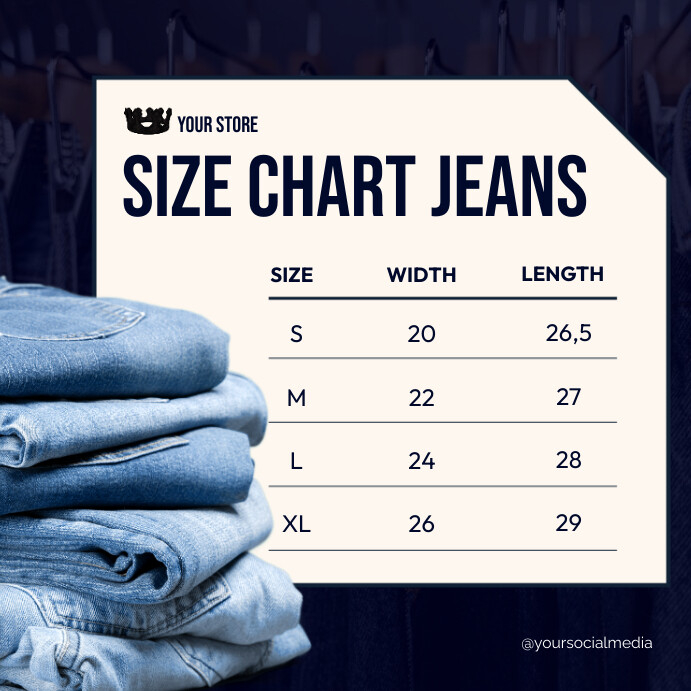 Blue Modern Size Chart Jeans Instagram Post Templat | PosterMyWall