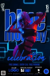 Blue Monday Night Party Poster template