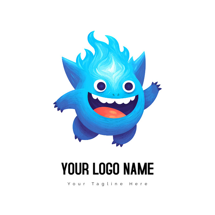 Blue Monster With A Big Smile Logo Template | PosterMyWall