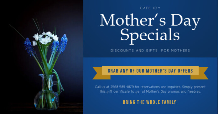 Blue Mother's Day Special Discount Gift Certificate Изображение, которым поделились на Facebook template