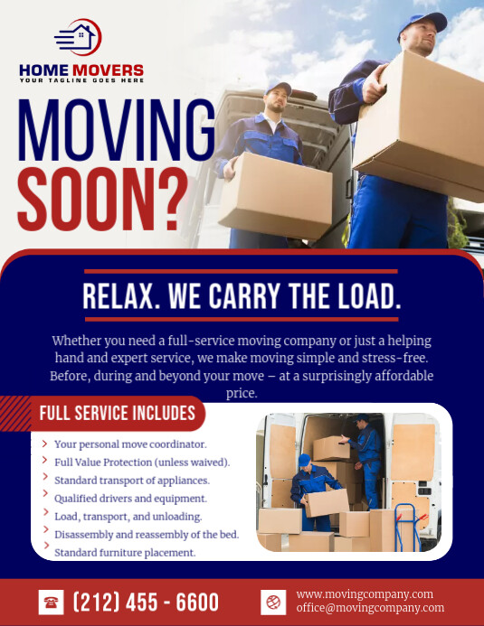 Blue Moving Company Flyer ใบปลิว (US Letter) template