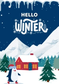 BLUE N WHITE HELLO WINTER A2 template