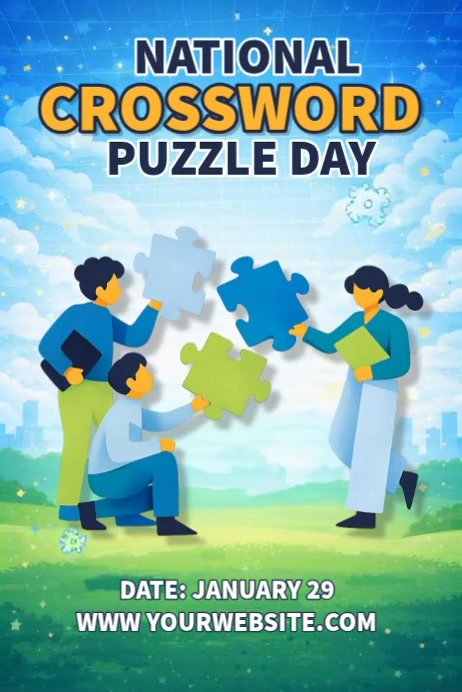 Blue National Crossword Puzzle Day Poster Video Templat | PosterMyWall