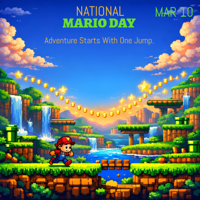 Blue National Mario Day Instagram Post Template | PosterMyWall