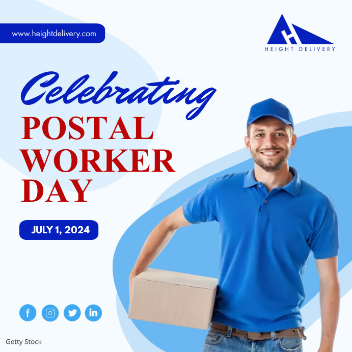 Blue National Postal Workers Day Square Сообщение Instagram template