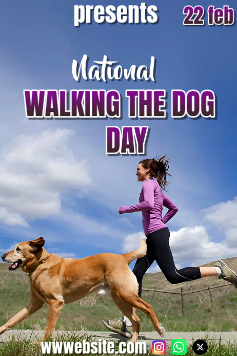 Blue National Walking The Dog Day Poster Cartaz template