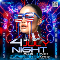 Blue Neon 4th of July Nightclub Event Square Video Cuadrado (1:1) template