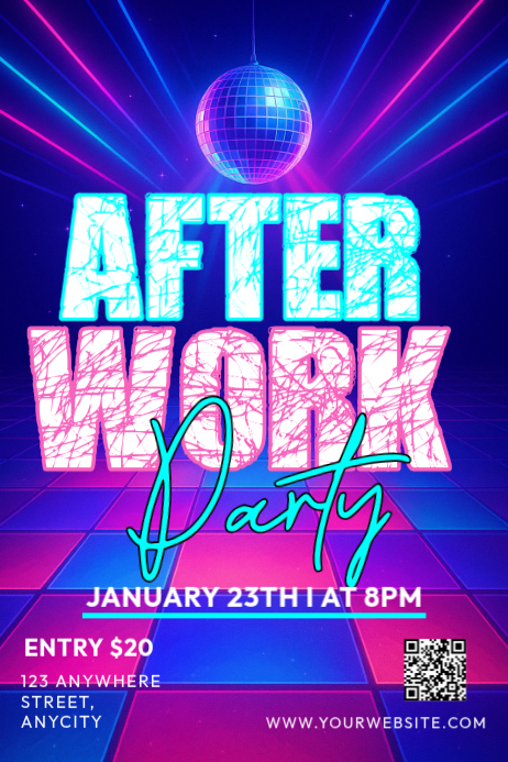 Blue Neon After Work Party Poster Template | PosterMyWall